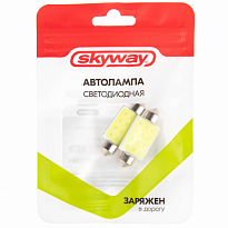 Автолампа диод T11(C5W) 12V 1 диод HP 6W с цоколем 39мм 1-контактная Белая  SKYWAY Салон min 2шт